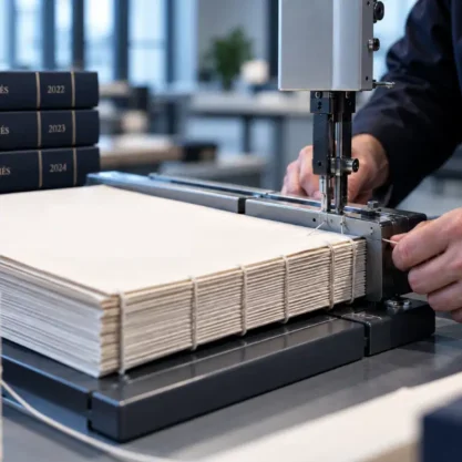 Professionnel Xelians réalisant une reliure sur un livre